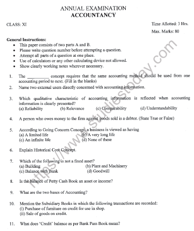 CBSE Class 11 Accountancy Question Paper Set M Solved